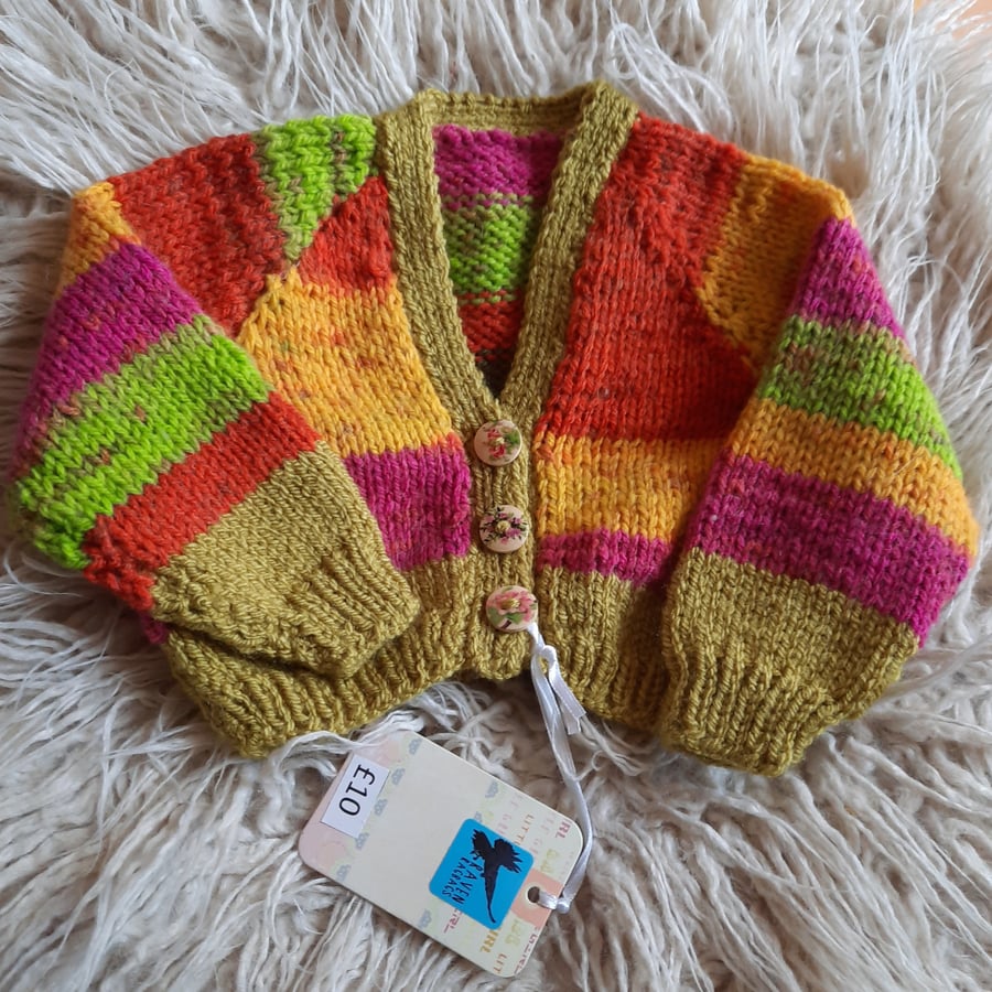 Newborn Hand-knitted Pistachio and Pink Baby Cardigan 