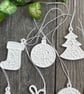 White Ceramic Style Christmas Tree Ornaments Set of 8 - Festive Hanging Holiday  - Image 4