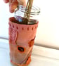 Autumnal painted and embroidered textile vessel  - Image 5