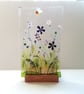 Purple wildflowers glass art, fused glass floral panel, freestanding ornament. M - Image 2