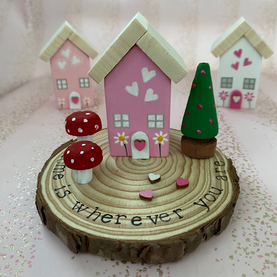 Personalised Miniature Cottage, valentine gift her him couple, pink pastel decor