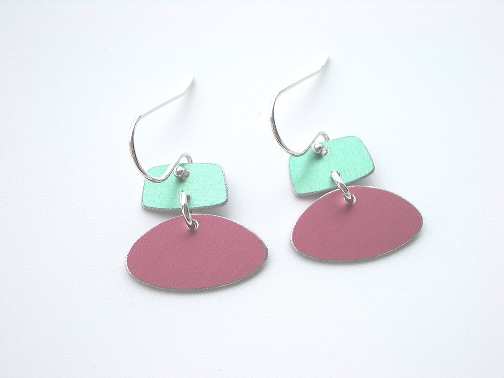 Pastel drop earrings in pink and green
