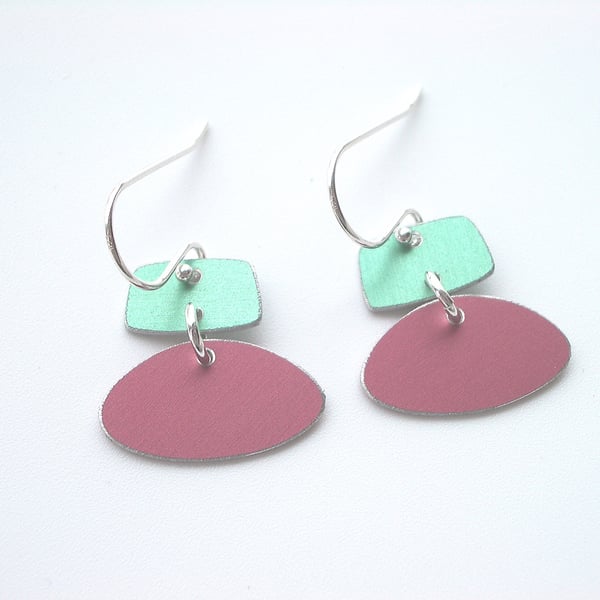 Pastel drop earrings in pink and green