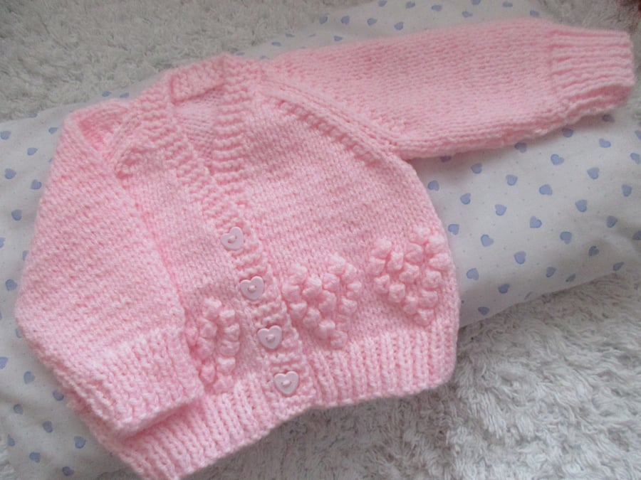 14" Newborn V Neck Hearts Cardigan