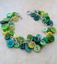 Green button bracelet with silver plated chain and toggle clasp - Image 1