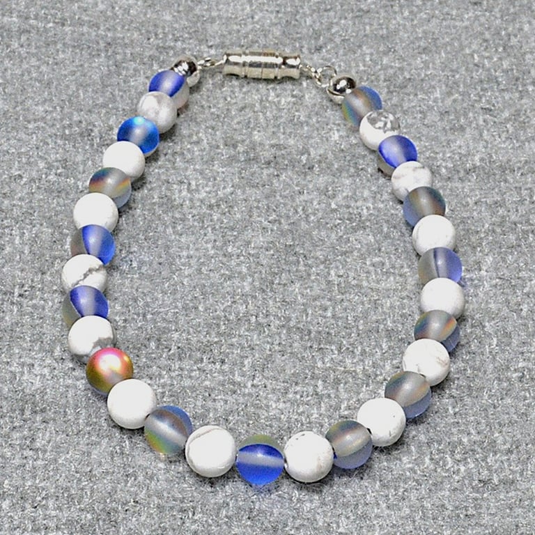Blue Shimmer Frosted Glass Bead and Matt Howlite Bracelet