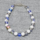 Blue Shimmer Frosted Glass Bead and Matt Howlite Bracelet