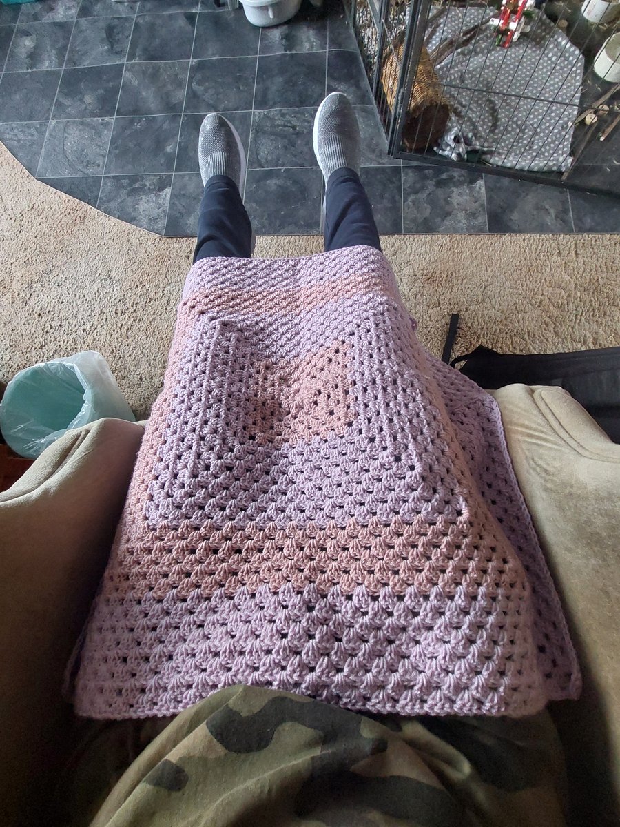 Salmon and lilac lap blanket