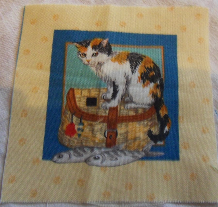 100% cotton fabric squares. Cat on a fishing bag (67)