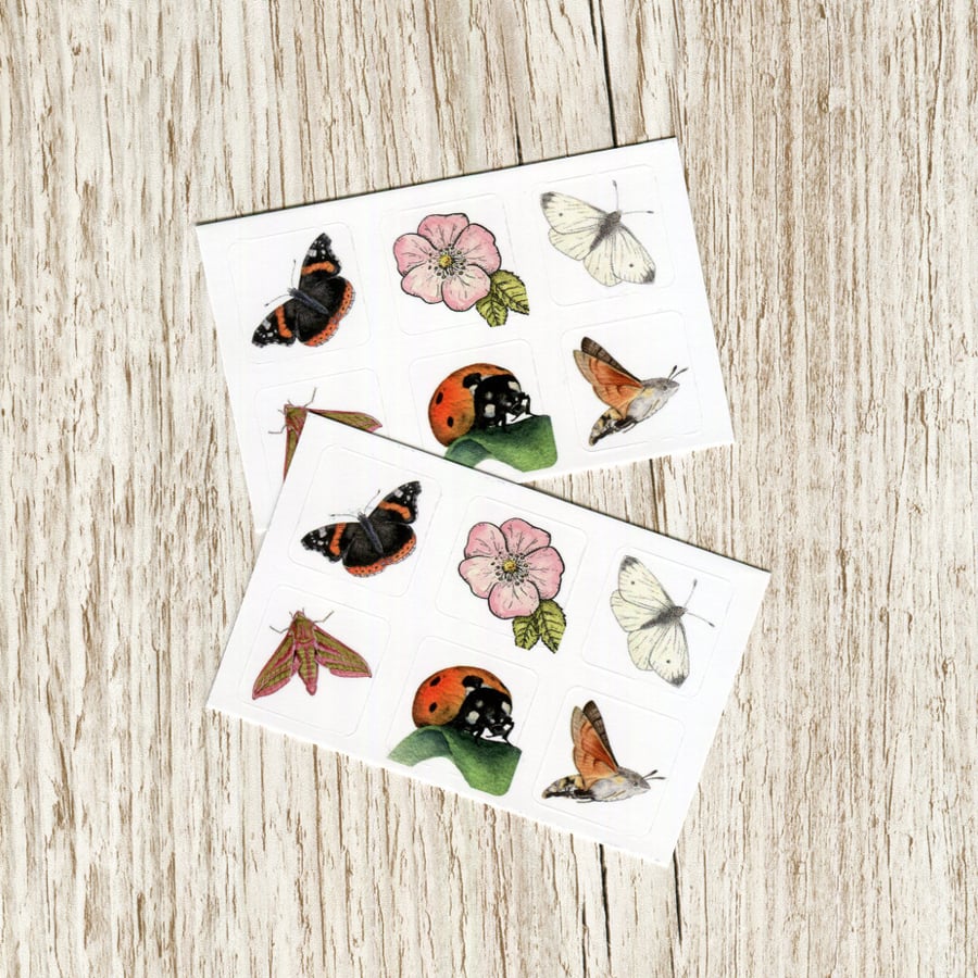 Stickers - Insects - set of twelve 1 inch square