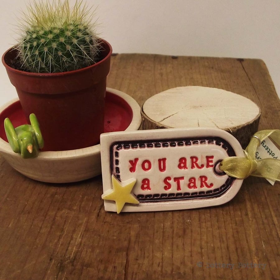 Small ceramic gift tag decoration You are a Star