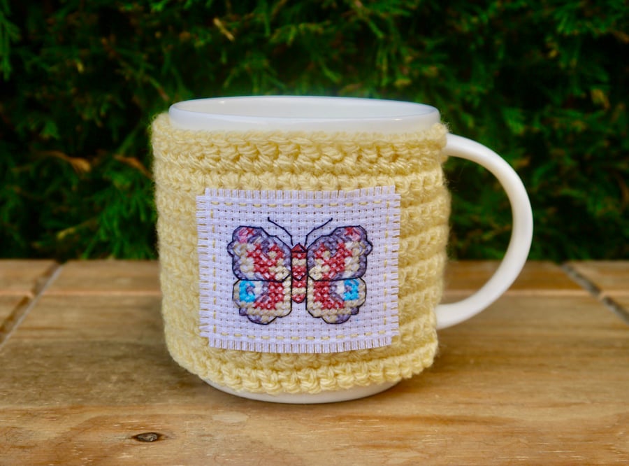 Butterfly Mug Cosy, Yellow Crochet Mug Cozy