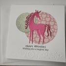 Pretty Pink Unicorn Handmade Birthday Card - Wishing you a Magical Day 