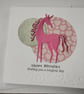 Pretty Pink Unicorn Handmade Birthday Card - Wishing you a Magical Day 