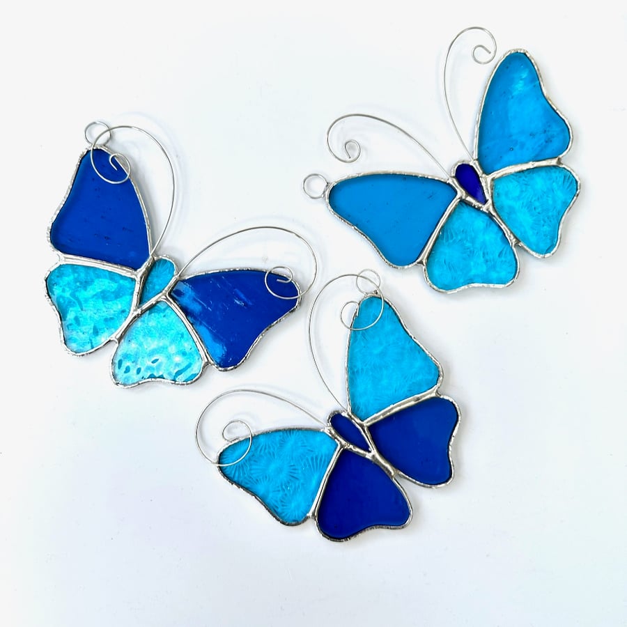 Stained Glass Butterfly Suncatcher - Handmade Decoration - Turquoise