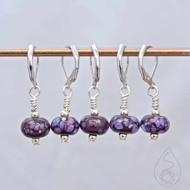 Lampwork Stitch Markers - Dark Purple Orchid 