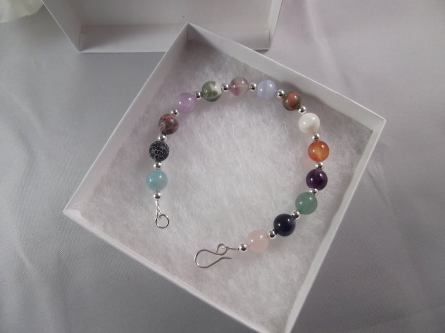 Mixed crystals and sterling silver bead bracelet
