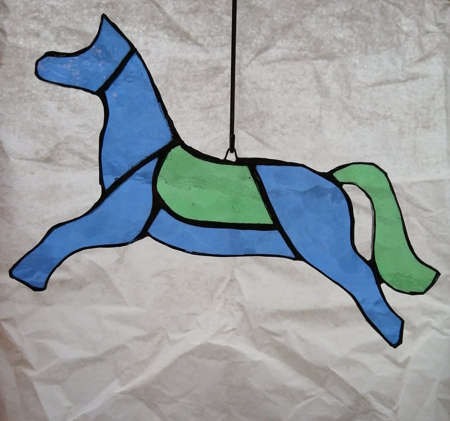 Stained Glass Fairground Horse - Blue and Green