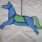 Stained Glass Fairground Horse - Blue and Green