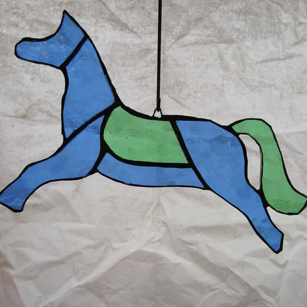 Stained Glass Fairground Horse - Blue and Green