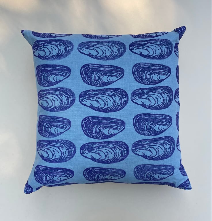 Handprinted Linen Cushion - Mussels