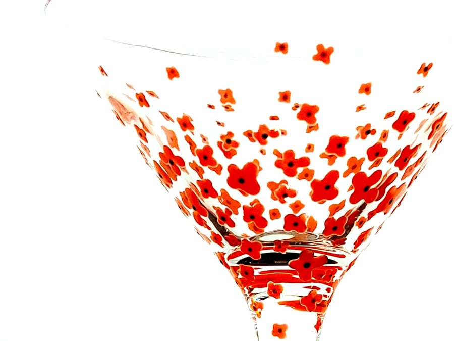 Hand Painted Decorated Martini Cocktail Glass 'Poppy'