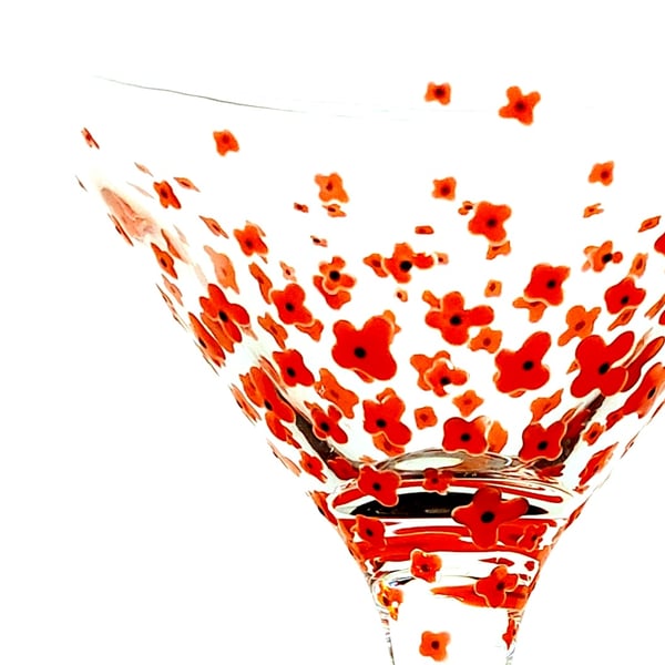 Hand Painted Decorated Martini Cocktail Glass 'Poppy'