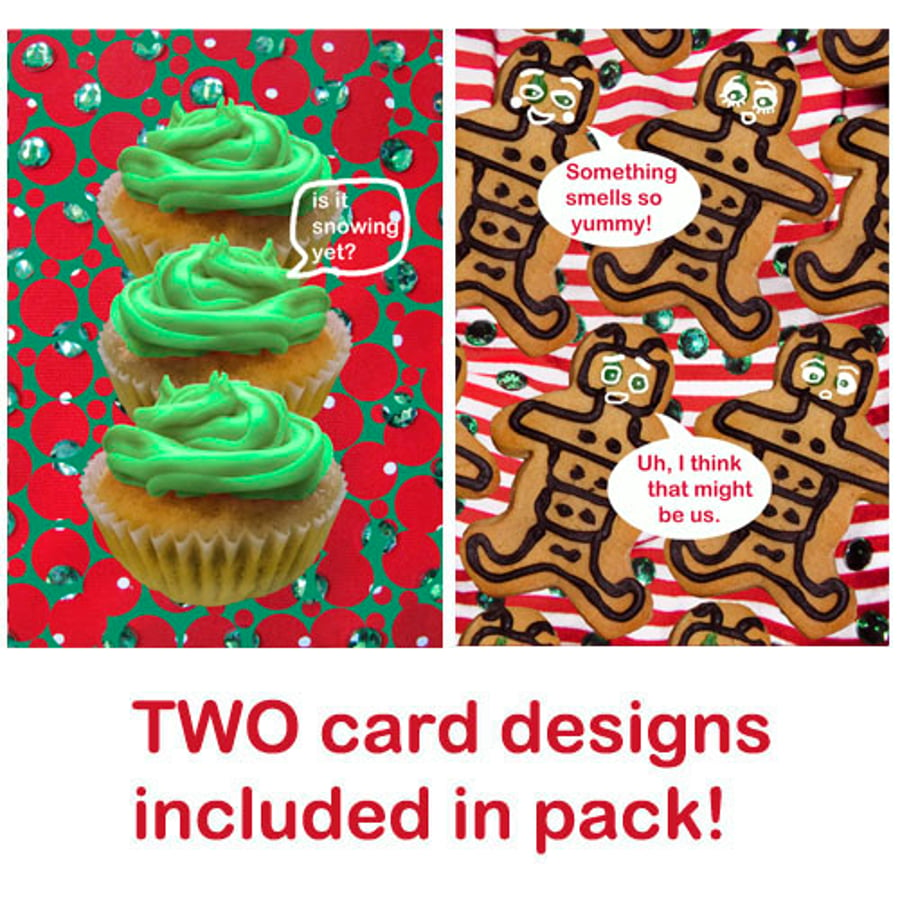Christmas Card pack ( x6) - Gingerbread Robots & Cupcakes