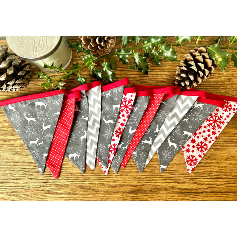 Handmade Red & Grey Reindeer Christmas Bunting - Handmade Fabric Garland