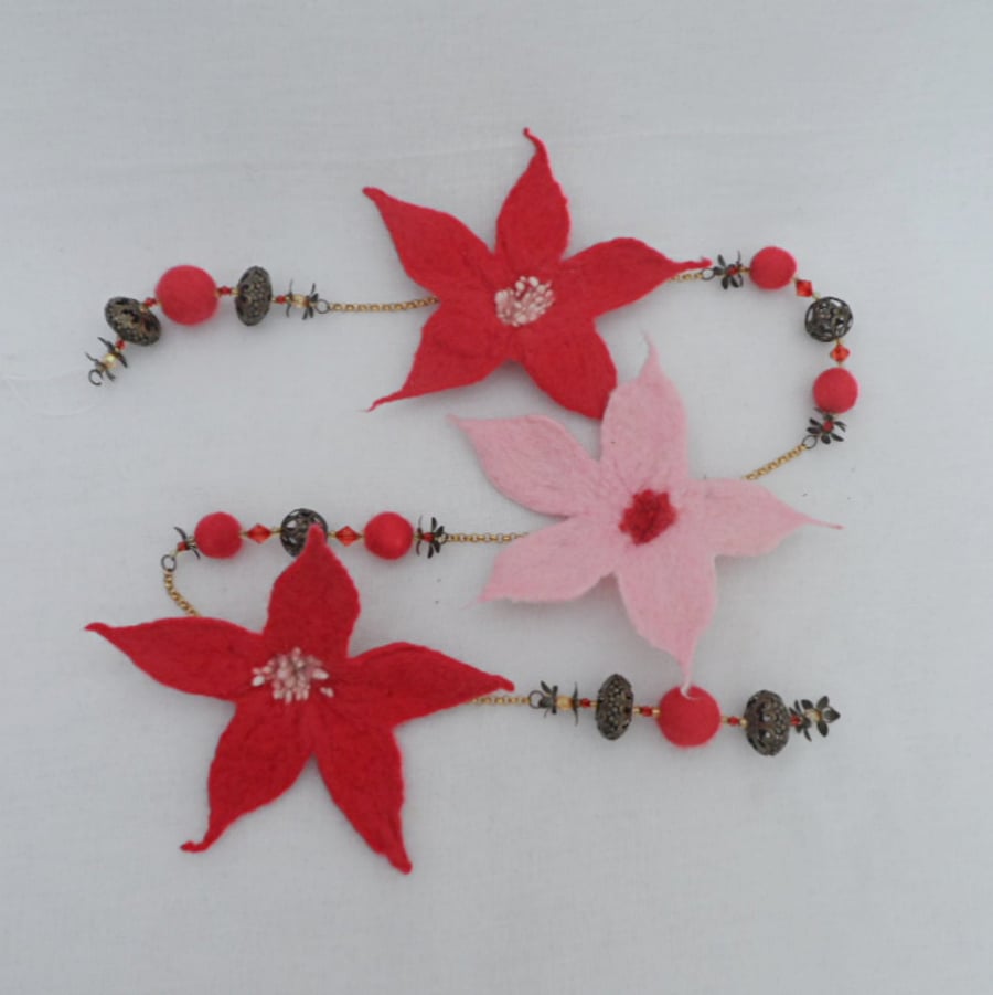 Red and Pink Felted Flower Garland 