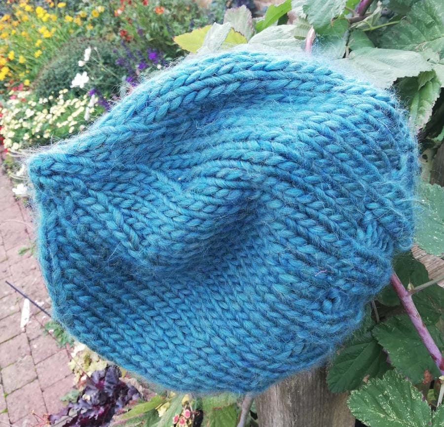 Generous Teal Slouchy Hat with a rib turn back option - Adult