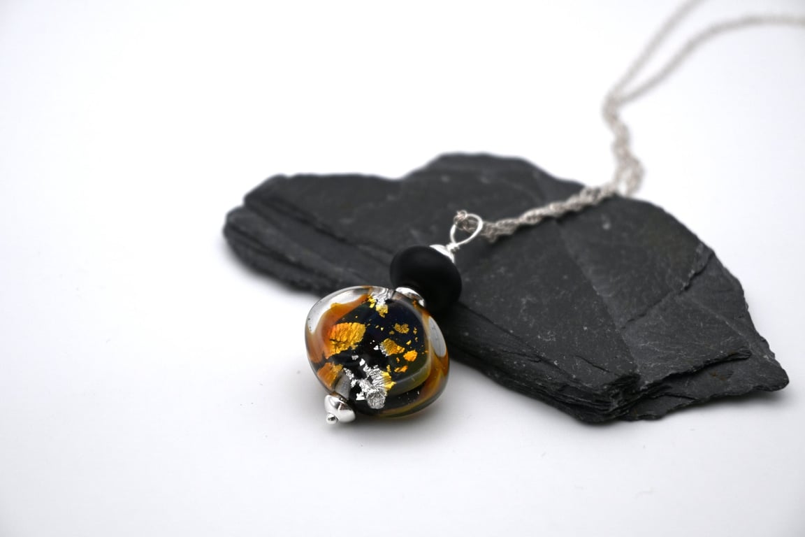 fire opal lampwork glass pendant necklace