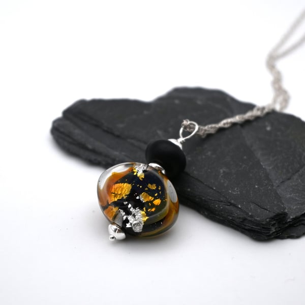 fire opal lampwork glass pendant necklace