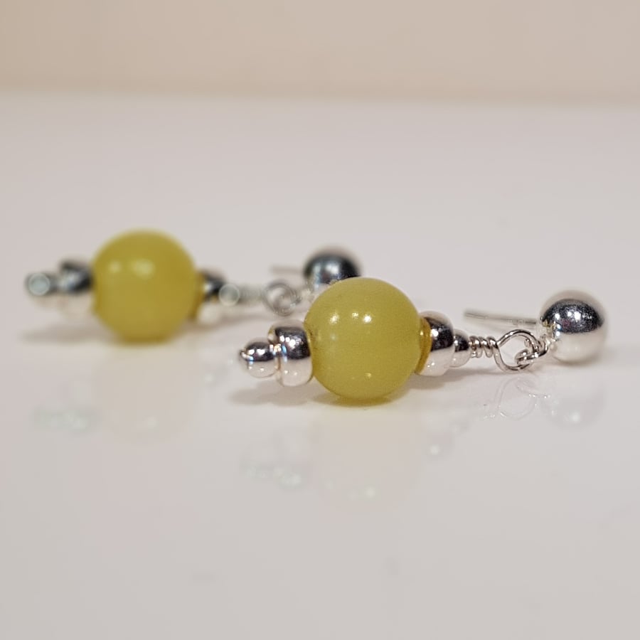 Butter Jade and Sterling Silver Earrings