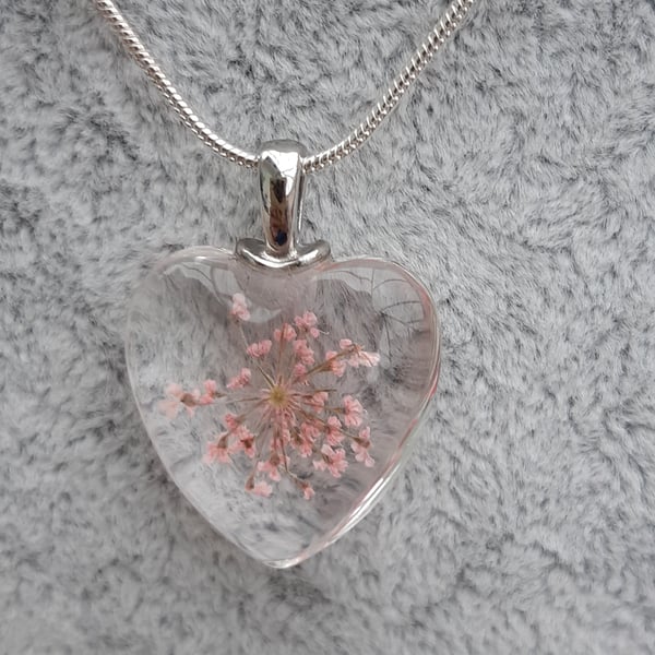Pink flower heart pendant 