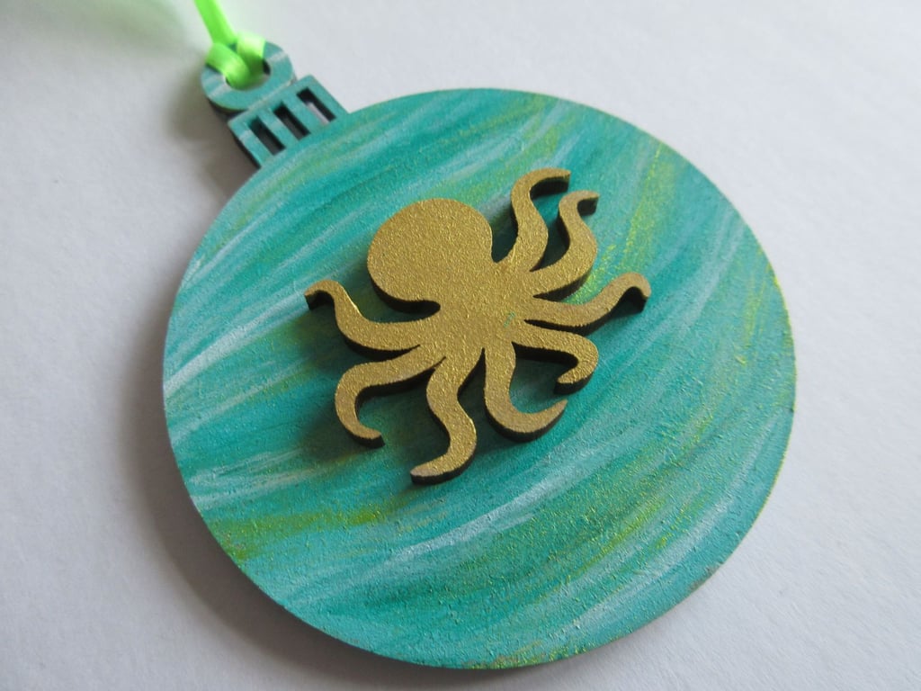 Octopus Christmas Tree Bauble Hanging Decoration Underwater Ocean Scene