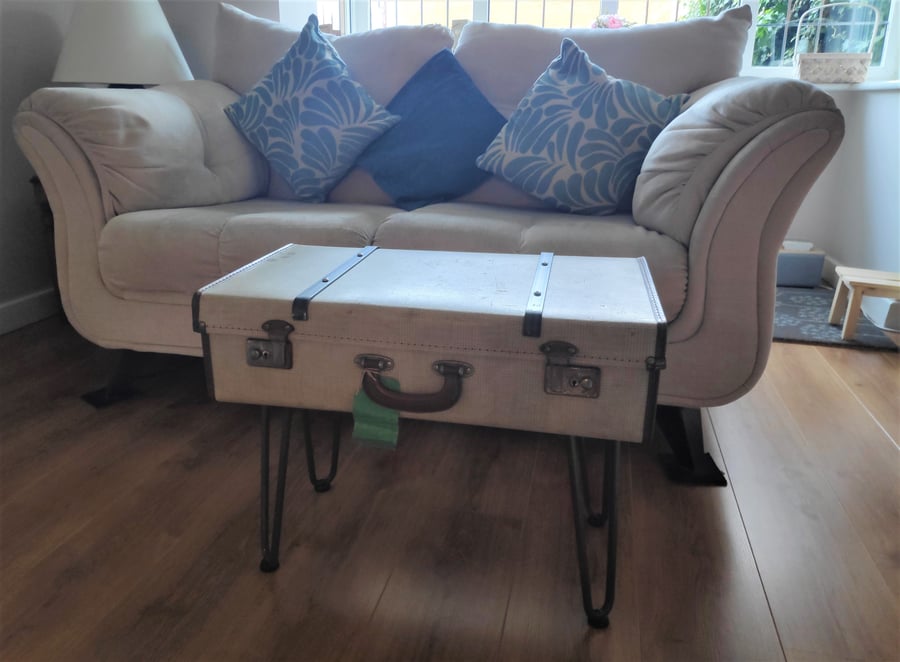 Vintage Cream Suitcase Coffee Table Upcycled Furniture