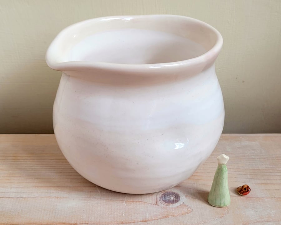 Ceramic handmade pink and white jug handleless pourer chunky jug ON SALE