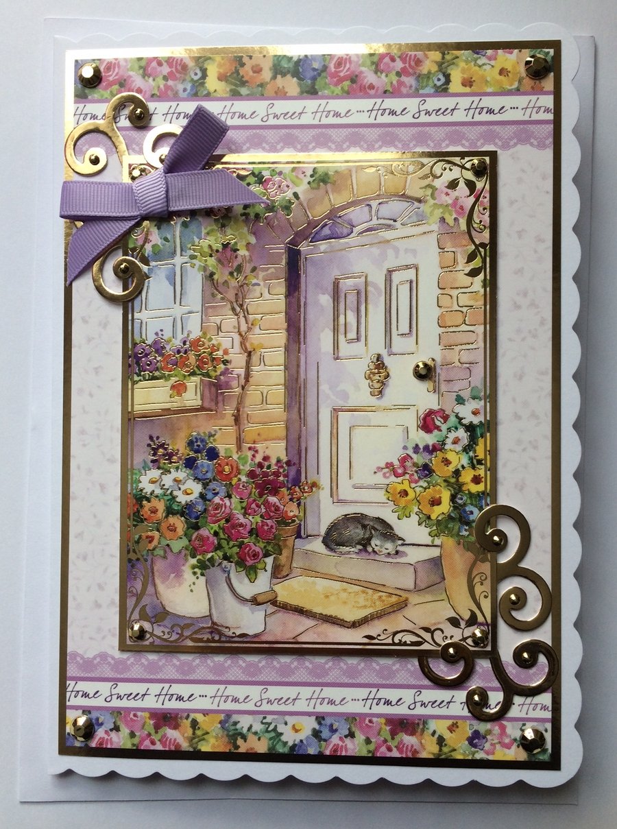 New Home Card Home Sweet Home Country House Cat 3D Luxury Handmade Card