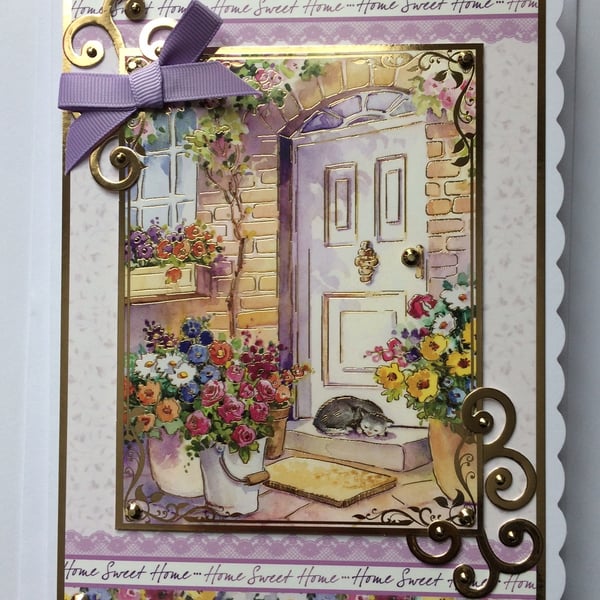 New Home Card Home Sweet Home Country House Cat 3D Luxury Handmade Card