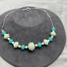 pale green and ivory cream lampwork glass beaded necklace