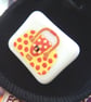 HANDMADE FUSED DICHROIC GLASS 'RED & YELLOW HANDBAG' BROOCH. - Image 1