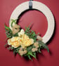Handmade Crochet Wreath with Lemon Yellow Peonies and Summer Foliage - Image 1