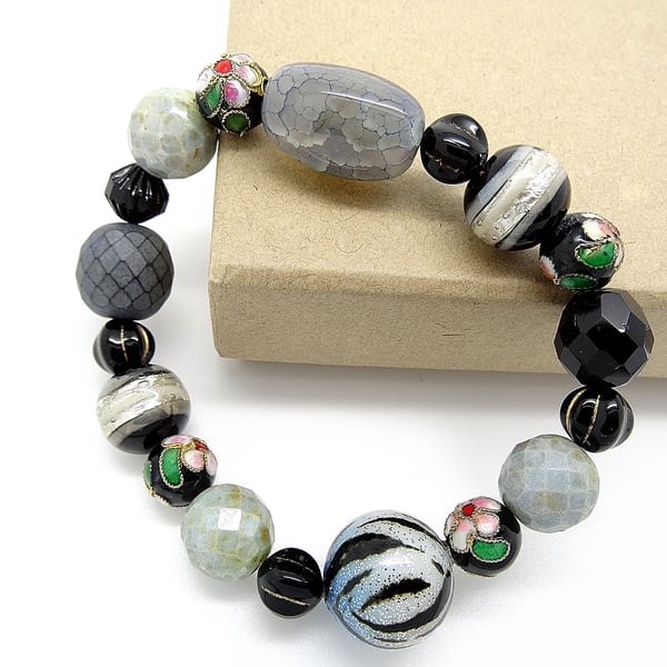 Murano, cloisonne and mixed stone bracelet. Venetian Glass Bracelet,