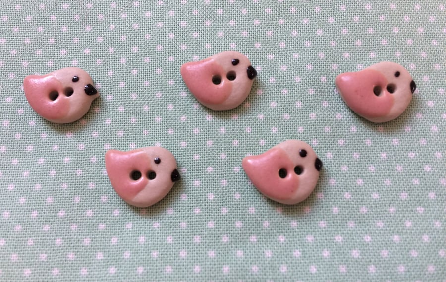 Set of 5 baby pink bird buttons