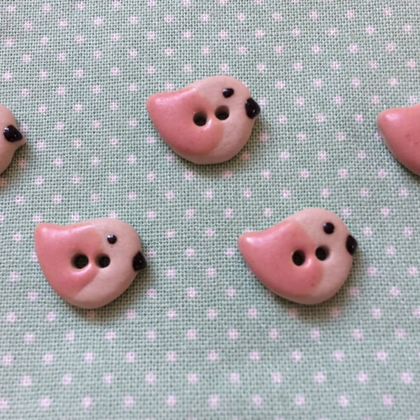 Set of 5 baby pink bird buttons