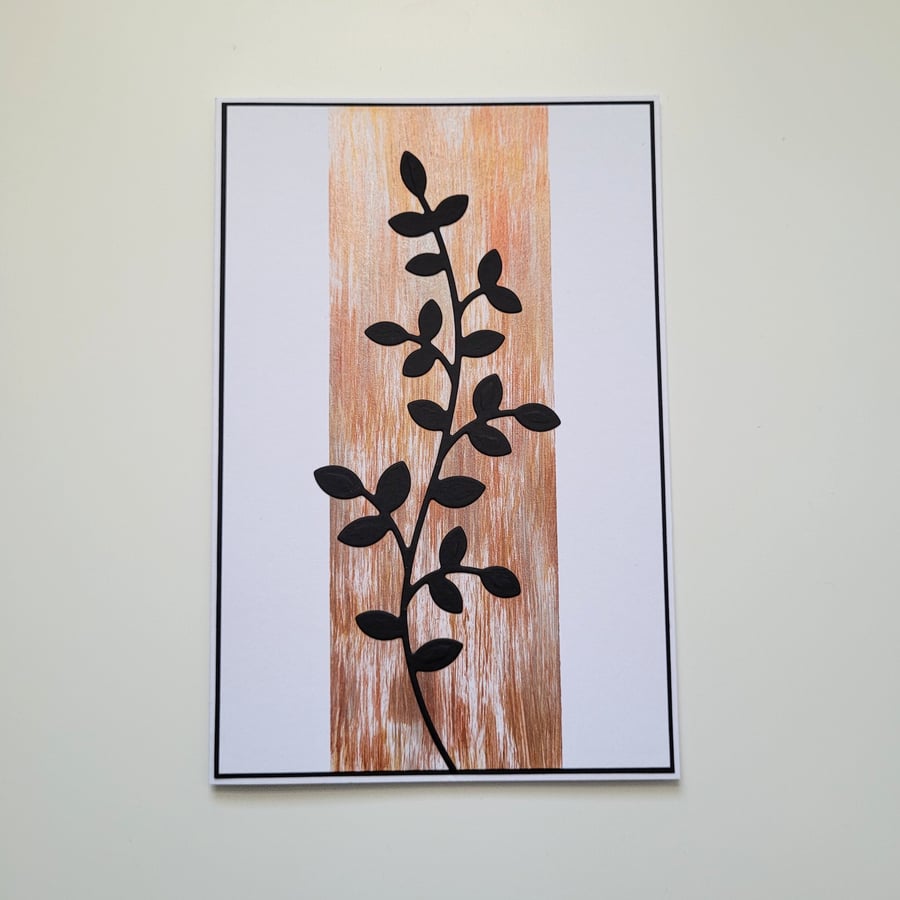 Art Greeting Card - Metallic Paint Panel with Botanical Silhouette