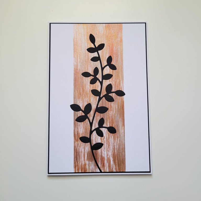 Art Greeting Card - Metallic Paint Panel with Botanical Silhouette