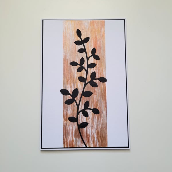 Art Greeting Card - Metallic Paint Panel with Botanical Silhouette