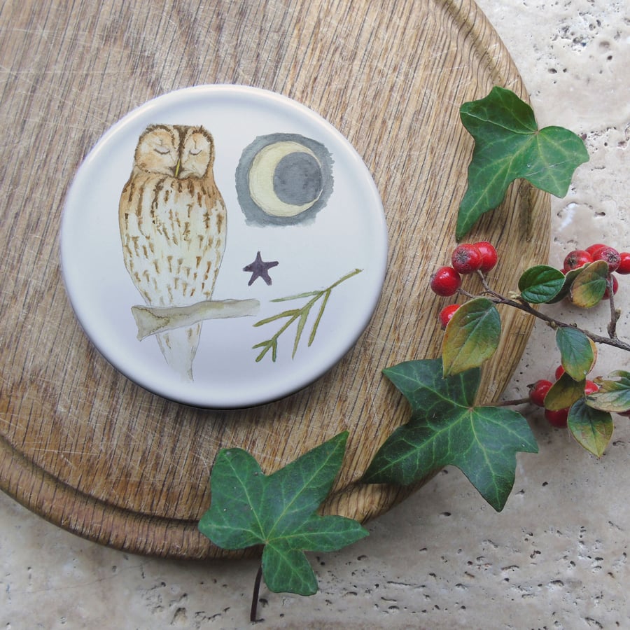 Bone china tawny owl coaster